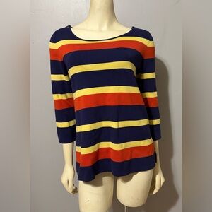 Banana Republic Orange Yellow Blue striped boat neck half sleeve shirt sz M